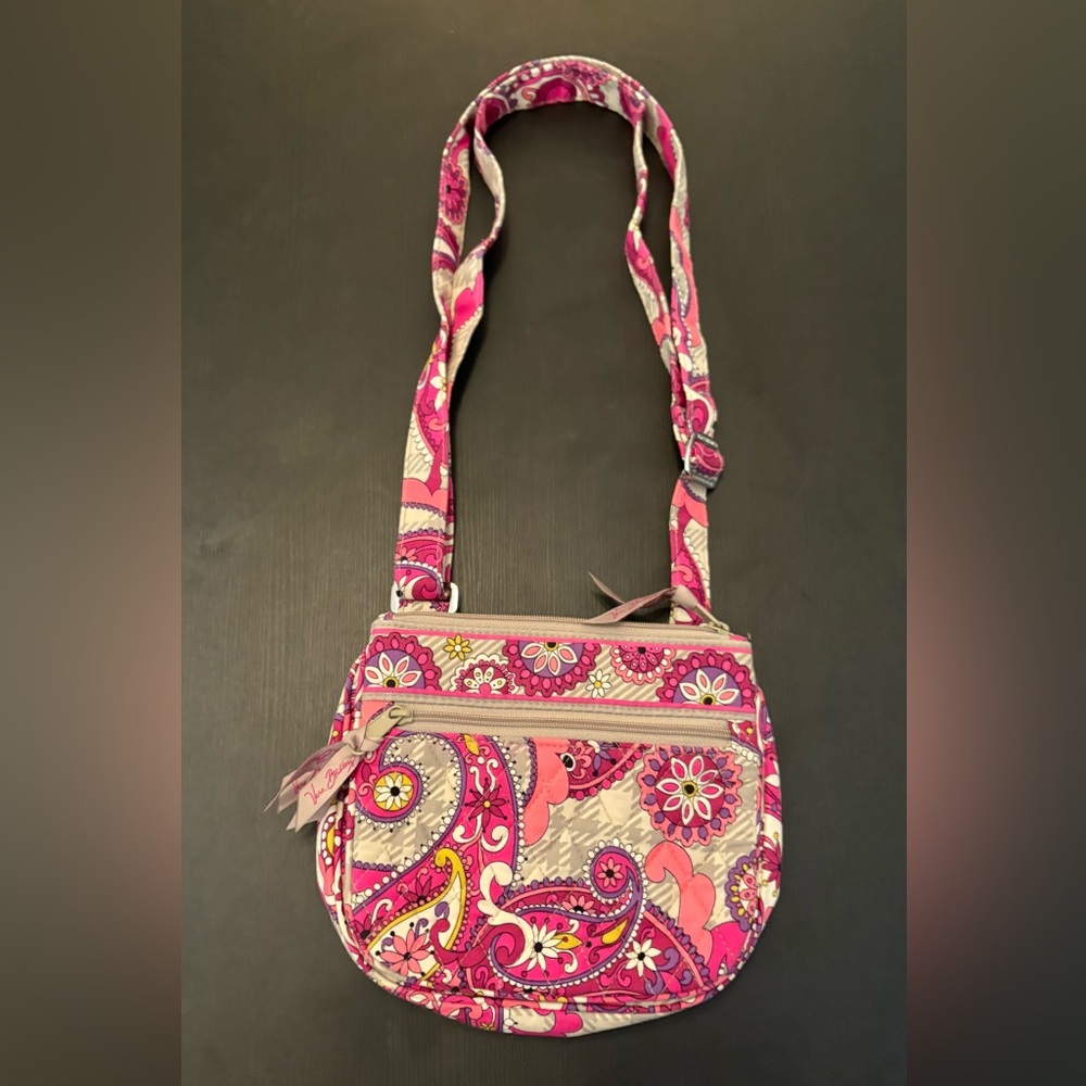 Vera Bradley Pink & Gray Paisley Meets Plaid Little Flap Hipster Crossbody Bag